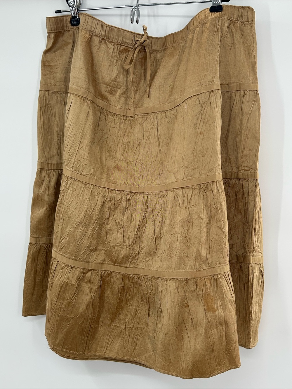 American Eagle Silk Gold Silk A-Line Tiered Peasant Skirt Boho Y2K Vintage